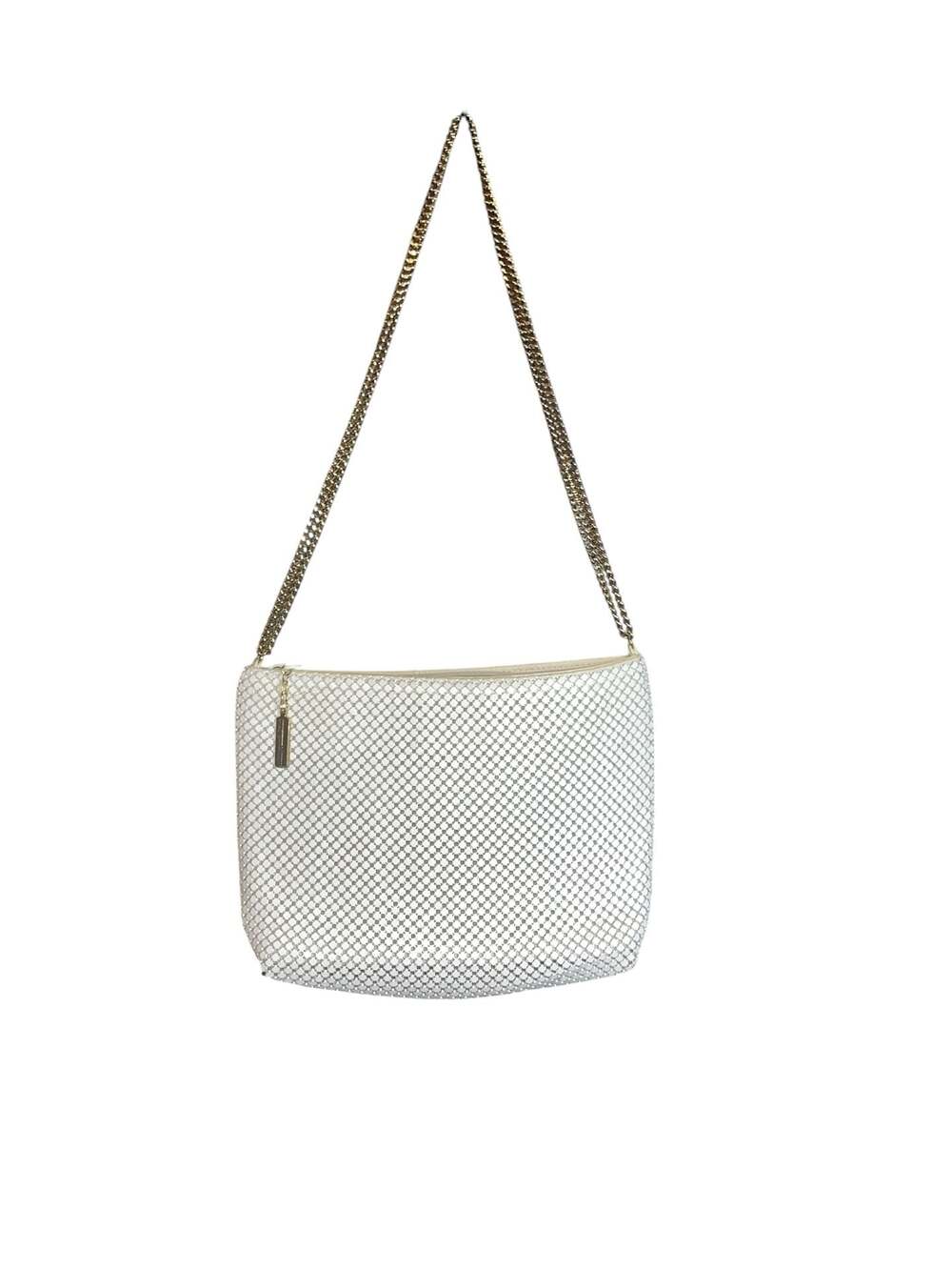 Whiting & Davis Vintage White Mesh Shoulder Bag with Gold Chain